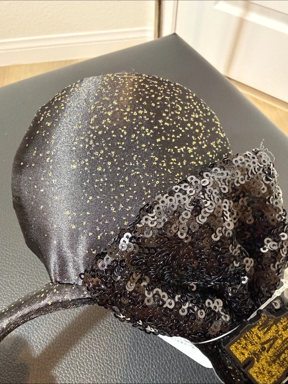 Disney Black & Gold Disneyworld Sequin Mouse Ear Headband NWT